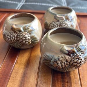 Rustic Pinecone Ceramic Candle Holders Set of 3 Pottery Vintage